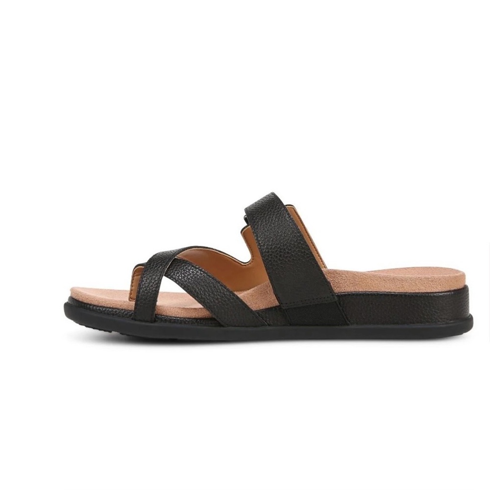 Vionic Carmela Black Leather Toe-Loop Slide Sanda… - image 4